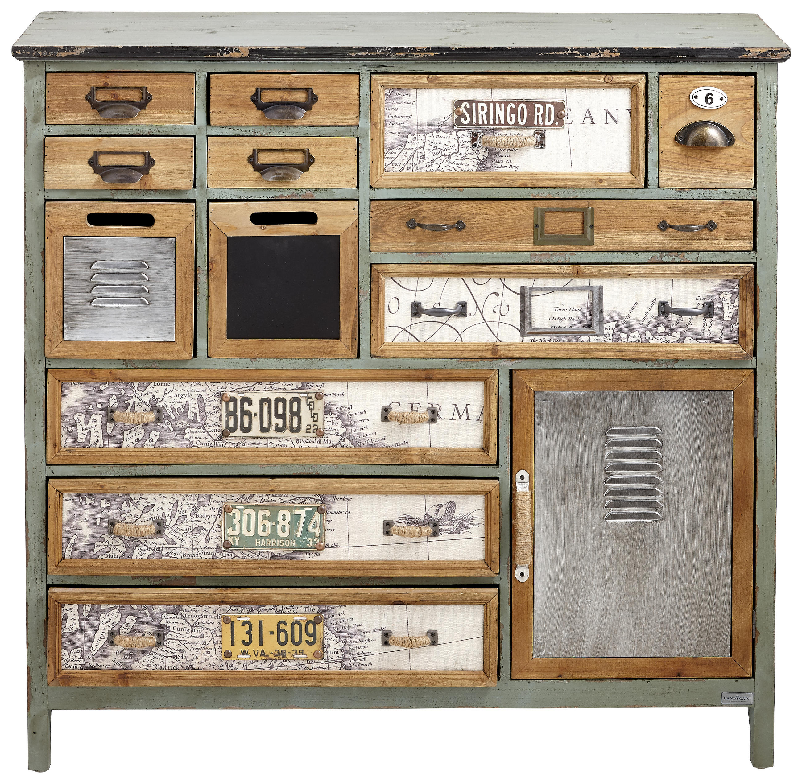 KOMMODE Kiefer massiv Anthrazit, Grau, Multicolor, Kieferfarben - Anthrazit/Multicolor, Trend, Holz/Keramik (104/98,8/32cm) - Landscape