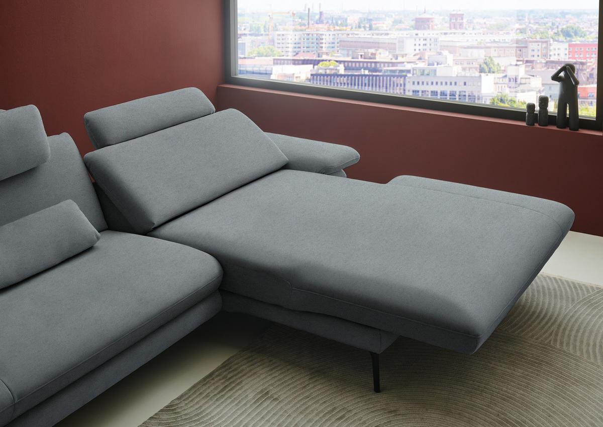 ECKSOFA Chenille, Flachgewebe Dunkelgrau  - Dunkelgrau/Schwarz, Design, Textil/Metall (284/180cm) - Dieter Knoll