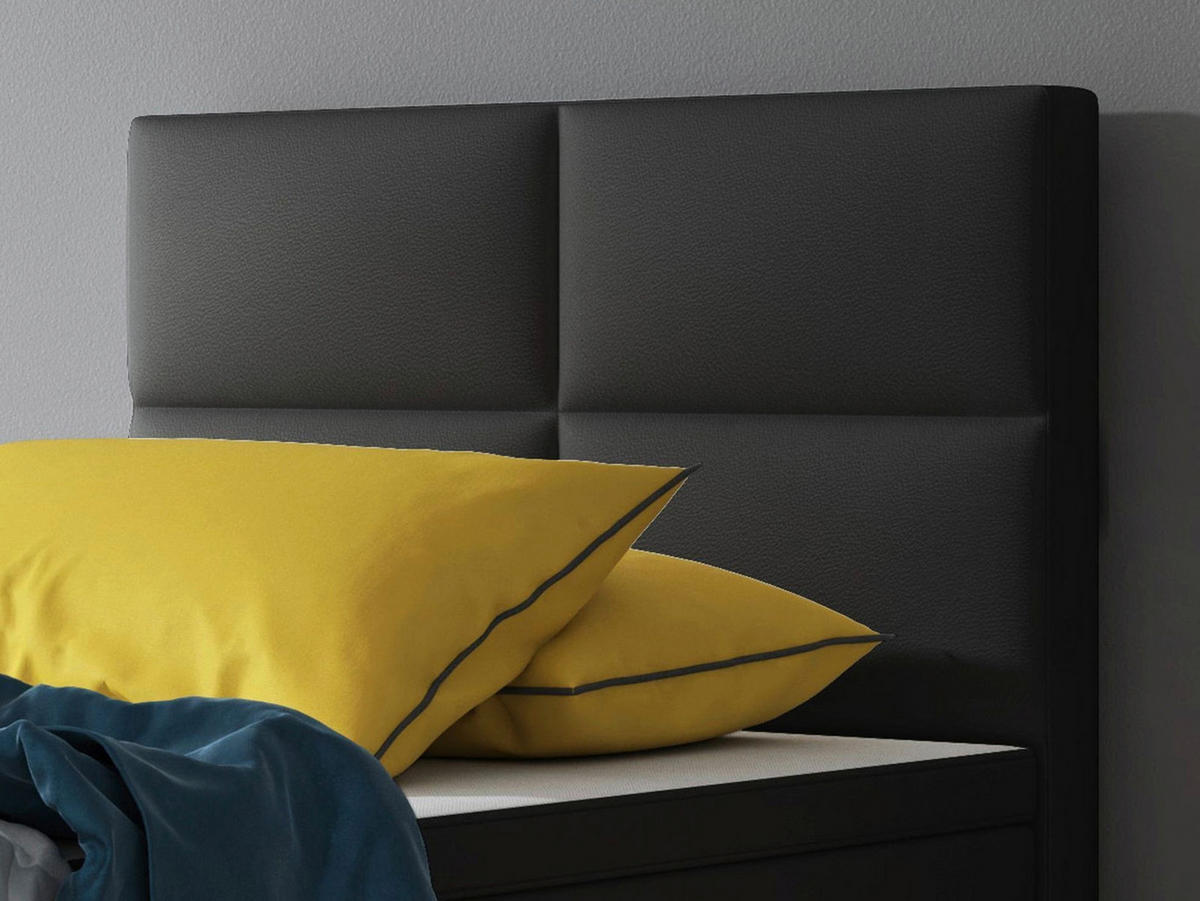 BOXSPRINGBETT  in Schwarz, Matratze, gepolstertes Kopfteil, Topper, Matratzen, H3 + H3 = fest  - Silberfarben/Schwarz, KONVENTIONELL, Leder/Textil (90/115/210cm) - MID.YOU