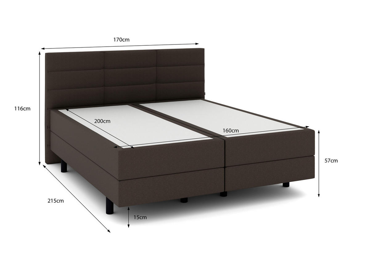 BOXSPRINGBETT 160/200 cm  in Braun  - Schwarz/Braun, KONVENTIONELL, Holzwerkstoff/Kunststoff (160/200cm) - Musterring