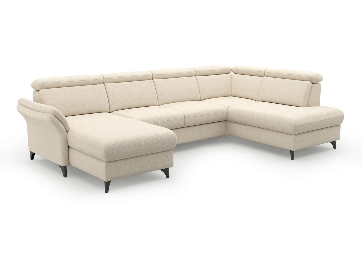 WOHNLANDSCHAFT GLENDALE E Sandfarben Chenille  - Sandfarben/Schwarz, KONVENTIONELL, Textil/Metall (166/321/193cm) - Sit & More