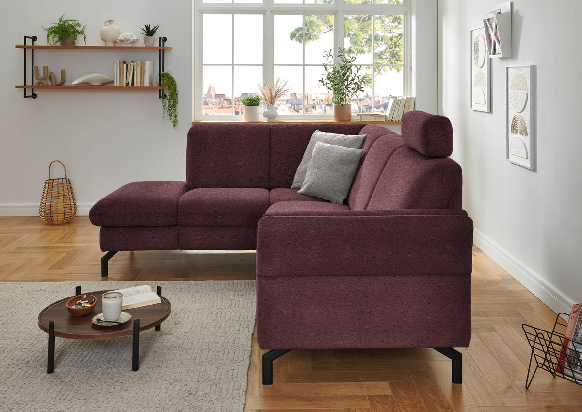 ECKSOFA in Flachgewebe Weinrot  190/241 cm  - Weinrot/Schwarz, KONVENTIONELL, Textil/Metall (190/241cm) - Beldomo Comfort