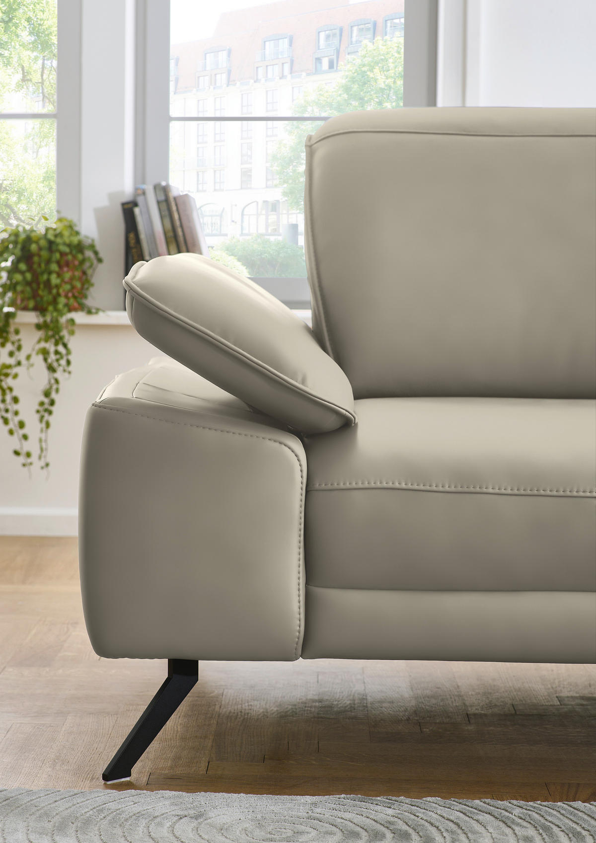 ECKSOFA in Echtleder Ecru  - Ecru/Schwarz, Design, Leder/Metall (332/193cm) - Dieter Knoll