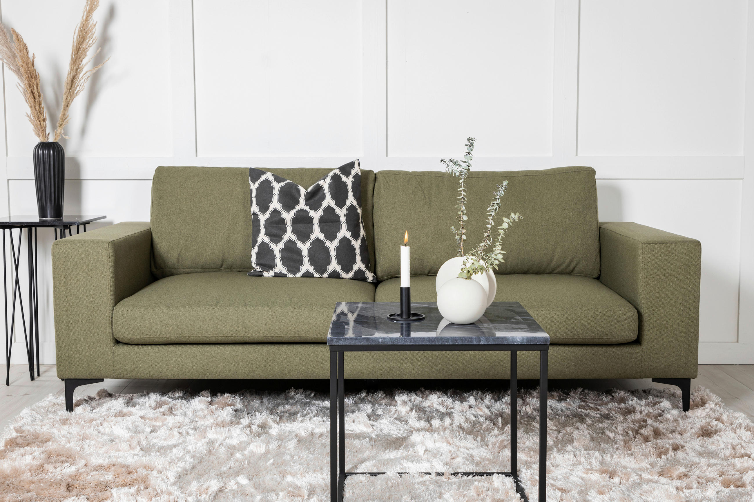 2-SITZER-SOFA Schwarz, Olivgrün  - Schwarz/Olivgrün, Design, Kunststoff/Textil (215/84/88cm) - Livetastic