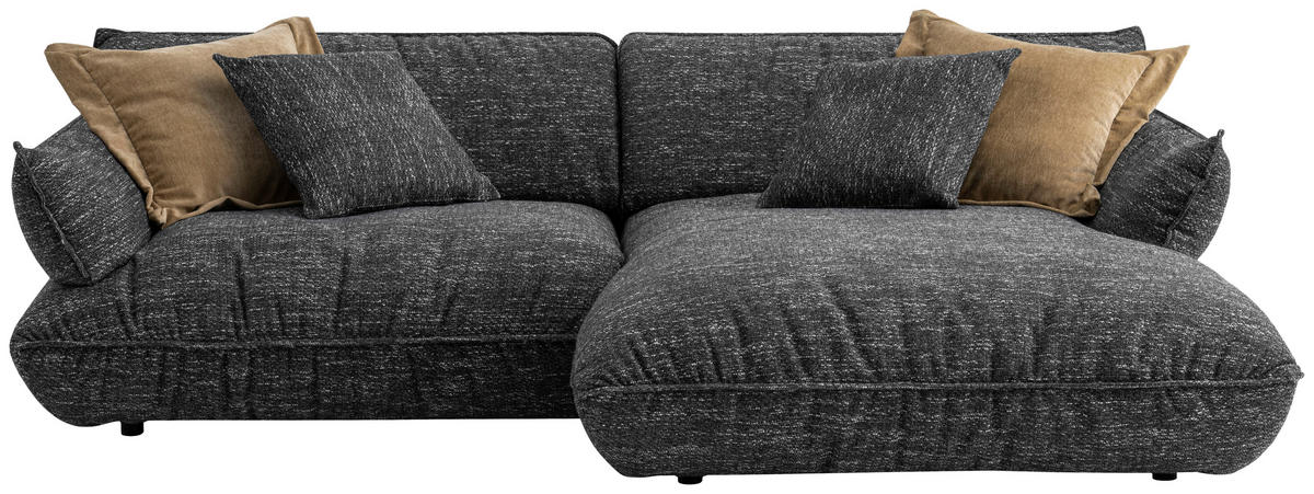 ECKSOFA in Flachgewebe Graubraun  - Graubraun/Schwarz, Design, Kunststoff/Textil (264/185cm) - Emilio Belluti