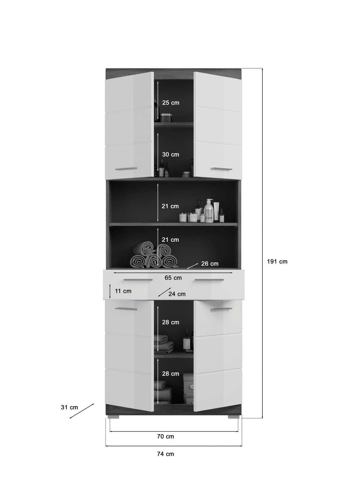 BADEZIMMER 4-teilig  in 171 cm  - Weiß Hochglanz, MODERN, Holzwerkstoff (171cm) - MID.YOU