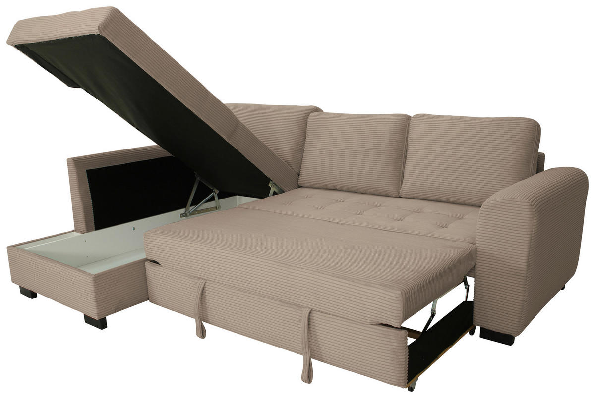 ECKSOFA JOHN Karamell Cord Rückenkissen, Bettkasten, Liegefläche im Originalstoff  - Karamell/Schwarz, Trend, Kunststoff/Textil (178/239cm) - P & B