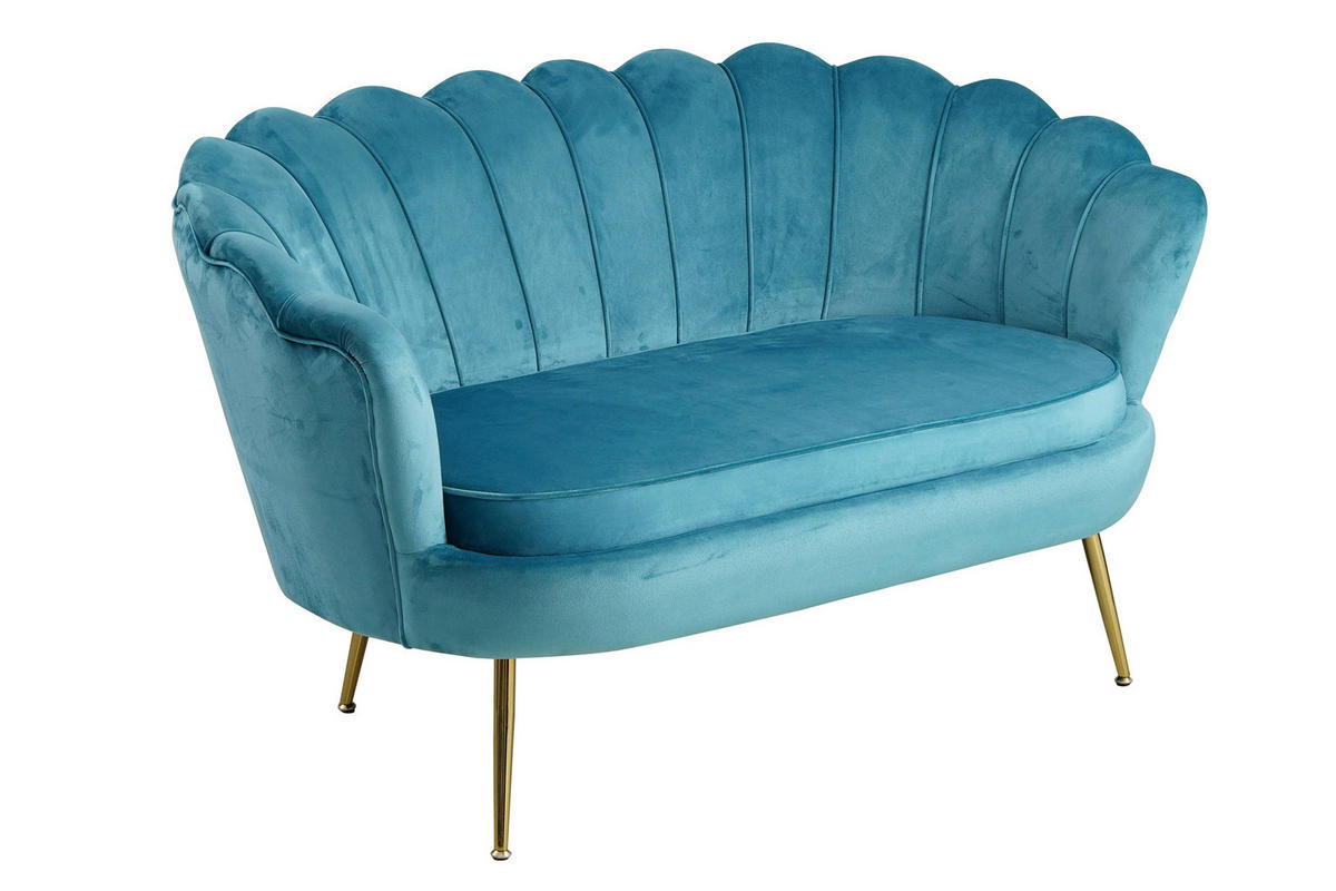 2-SITZER-SOFA in Samt Blau  - Blau/Goldfarben, MODERN, Textil/Metall (136/78/77cm) - Livetastic