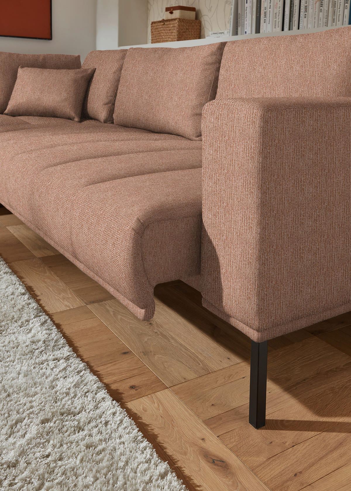 ECKSOFA Flachgewebe Aprikose  - Aprikose/Schwarz, Design, Textil/Metall (270/308cm) - Pure Home Lifestyle