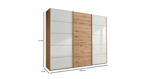 SCHWEBETÜRENSCHRANK 300/217/67 cm 3-türig Weiß, Eiche Bianco - Eiche Bianco/Weiß, Natur, Glas/Holz (300/217/67cm) - Linea Natura