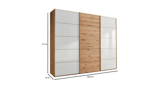 SCHWEBETÜRENSCHRANK 300/217/67 cm 3-türig  - Eiche Bianco/Weiß, Natur, Glas/Holz (300/217/67cm) - Linea Natura