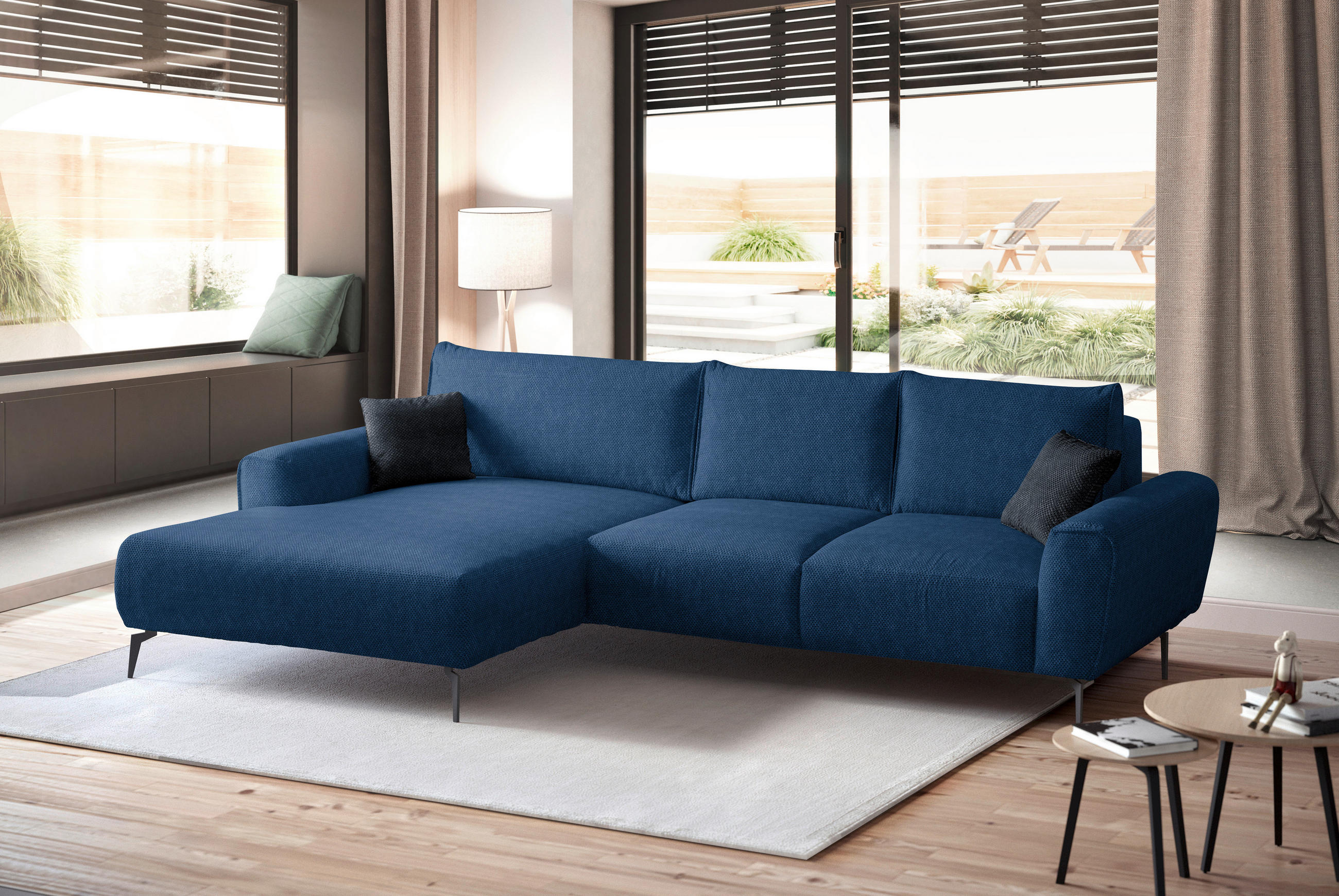 ECKSOFA in Webstoff Blau  - Blau/Schwarz, Design, Textil/Metall (170/272cm) - Welnova