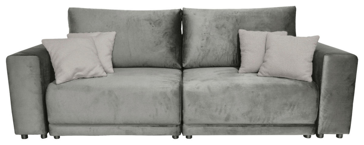 BIGSOFA in Velours Grau  - Schwarz/Grau, Design, Kunststoff/Textil (256/88/120cm) - home24