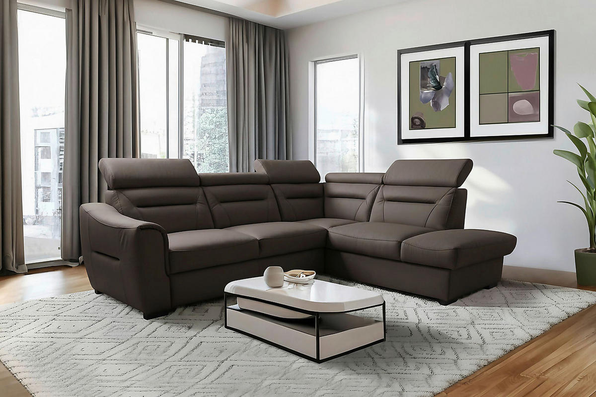 ECKSOFA  in Lederlook Echtleder Dunkelbraun  - Wengefarben/Dunkelbraun, Design, Leder/Holz (260/212cm) - Celina Home