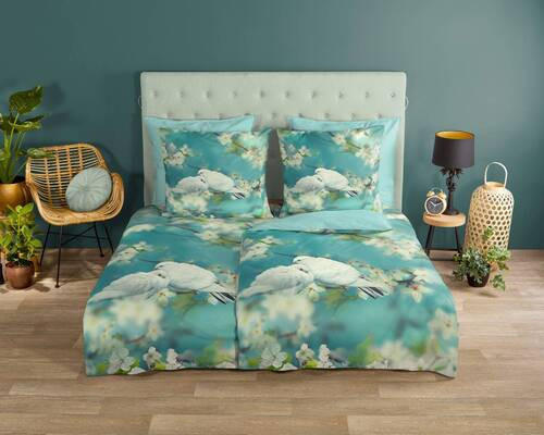 WENDEBETTWÄSCHE Loving Renforcé 155/220 cm  - Türkis/Grün, Natur, Textil (155/220cm)