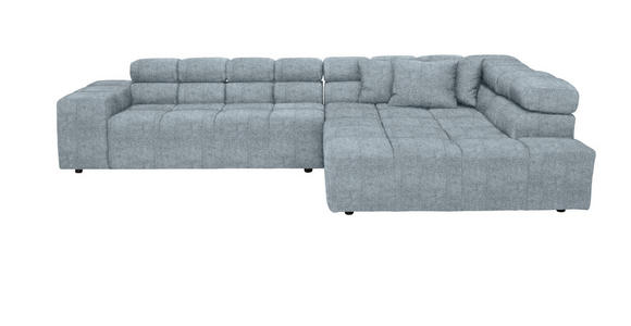 ECKSOFA Hellblau Velours Kopfteilverstellung, Rücken echt, Zierkissen  - Schwarz/Grau, Design, Kunststoff/Textil (317/213cm) - Hom`in
