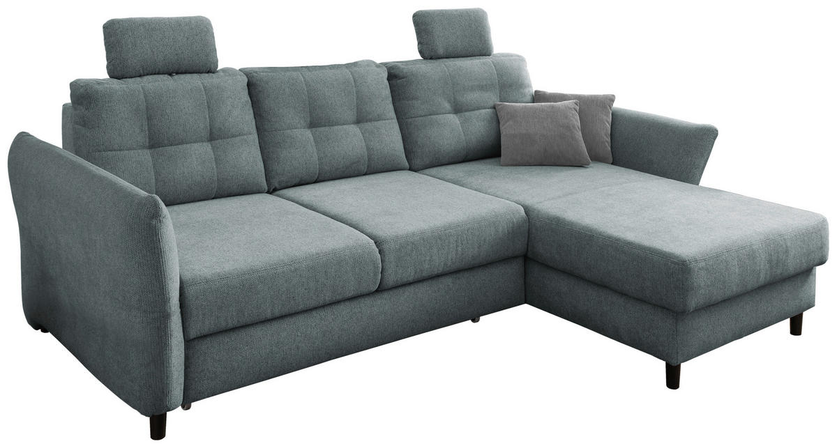 ECKSOFA in Chenille Blau  - Mintgrau/Blau, MODERN, Holz/Textil (250-280/176cm) - Livetastic