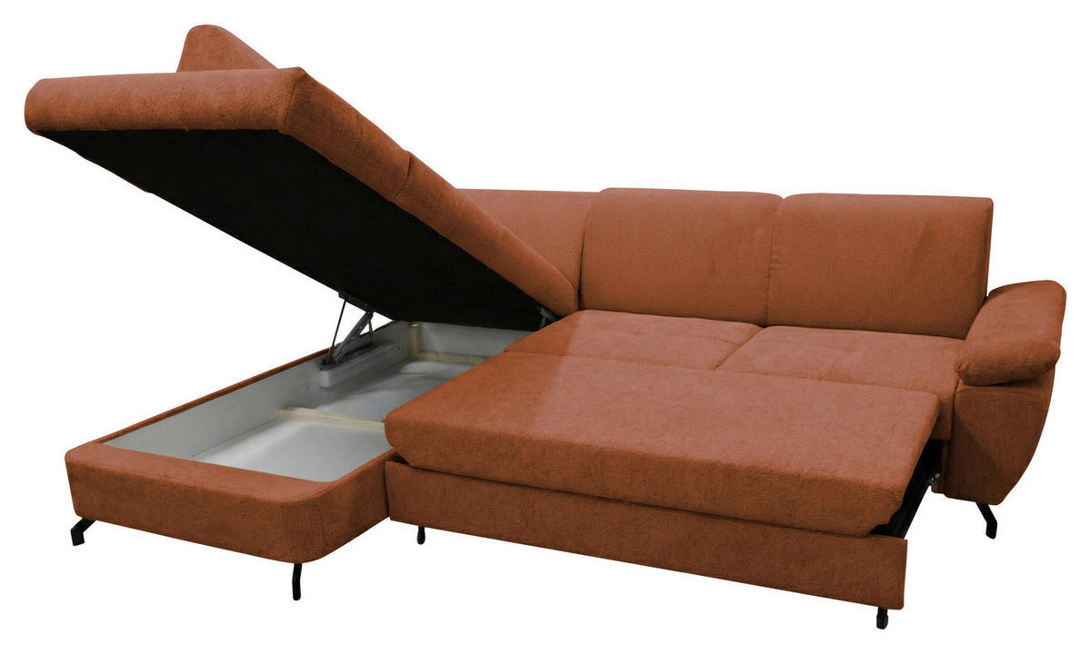 ECKSOFA CORA in Chenille Rot  198/261 cm  - Rot/Schwarz, Design, Textil/Metall (198/261cm) - MID.YOU