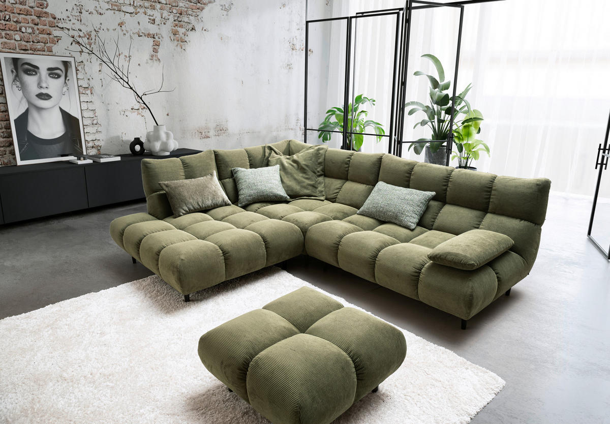 ECKSOFA Feincord Waldgrün  - Waldgrün/Schwarz, Design, Holz/Textil (215/288cm) - Pure Home Lifestyle