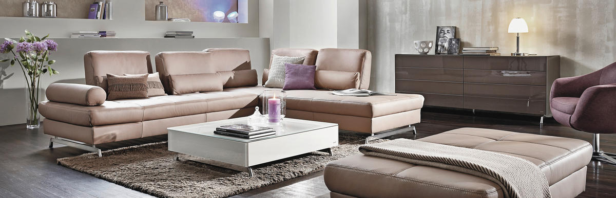 ECKSOFA in Echtleder Braun  299/250 cm  - Alufarben/Braun, Design, Leder/Metall (299/250cm) - Joop!