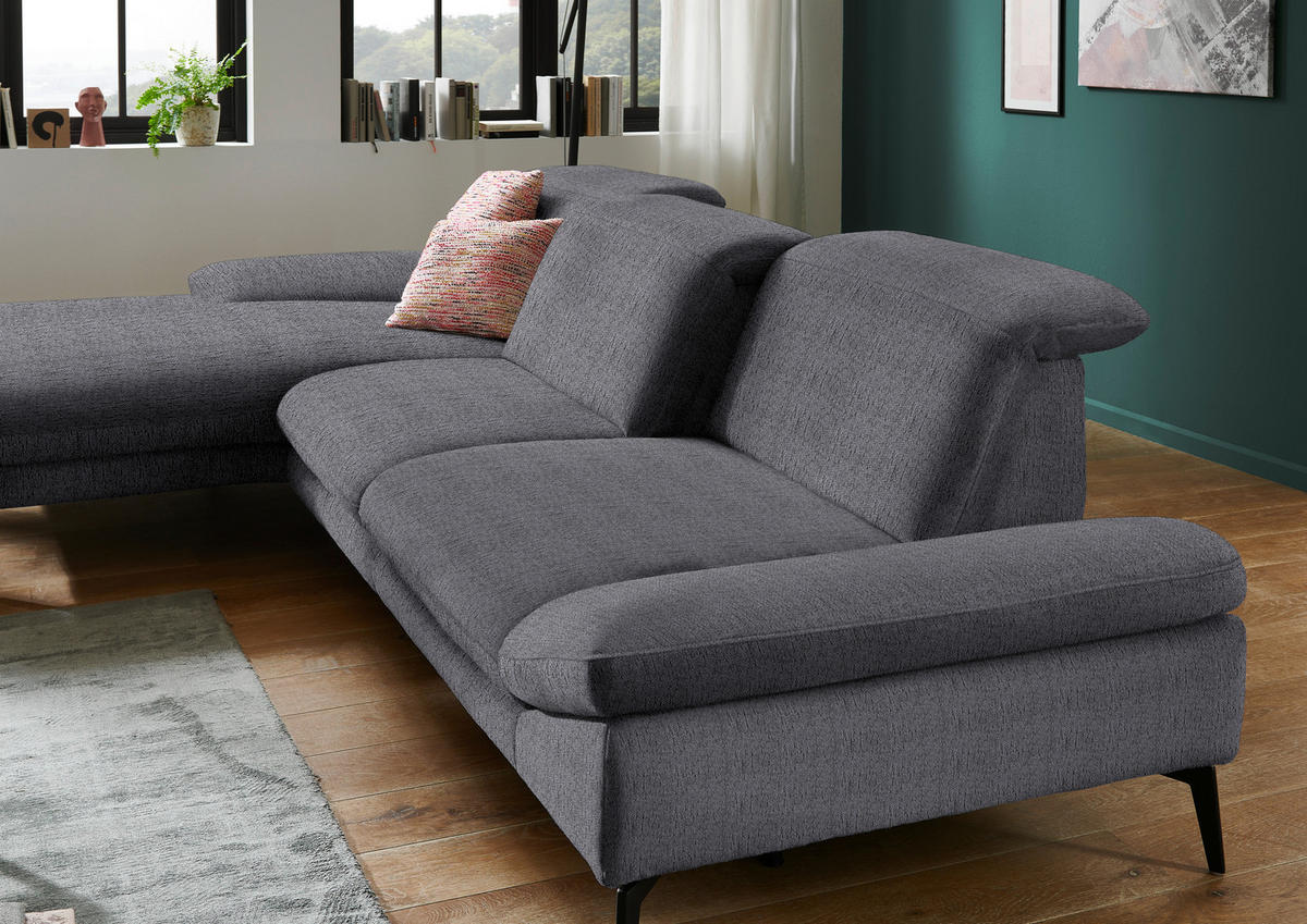 ECKSOFA in Chenille Anthrazit  - Anthrazit/Schwarz, Design, Textil/Metall (188/319cm) - Beldomo System