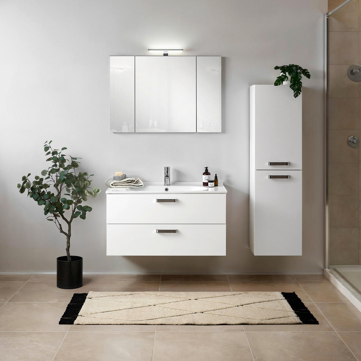 BADEZIMMER 3-teilig  in 100 cm  - Chromfarben/Weiß Hochglanz, Basics, Keramik/Holzwerkstoff (100cm) - Welnova