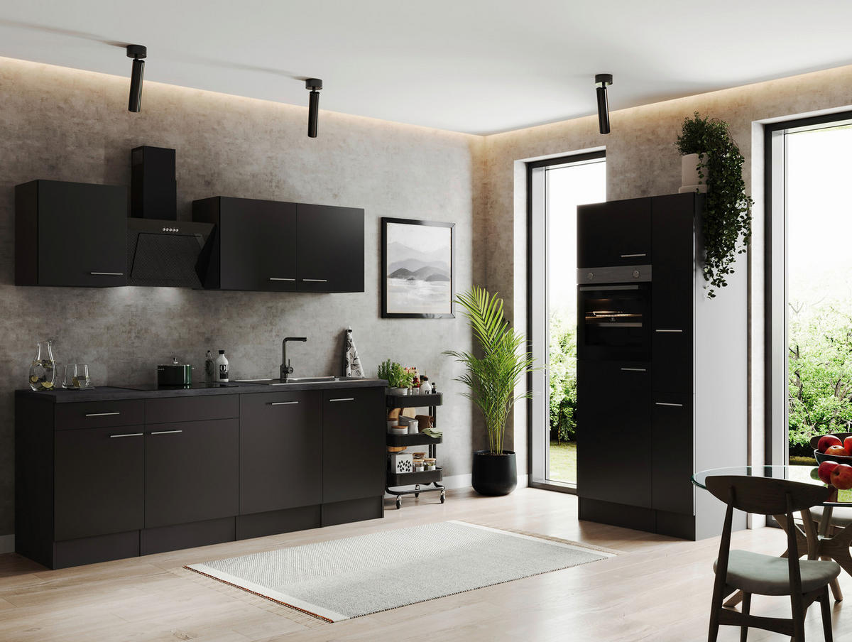 KÜCHENBLOCK 310 cm   in Grau, Schwarz  - Silberfarben/Schwarz, Design, Holzwerkstoff/Metall (310cm) - Respekta