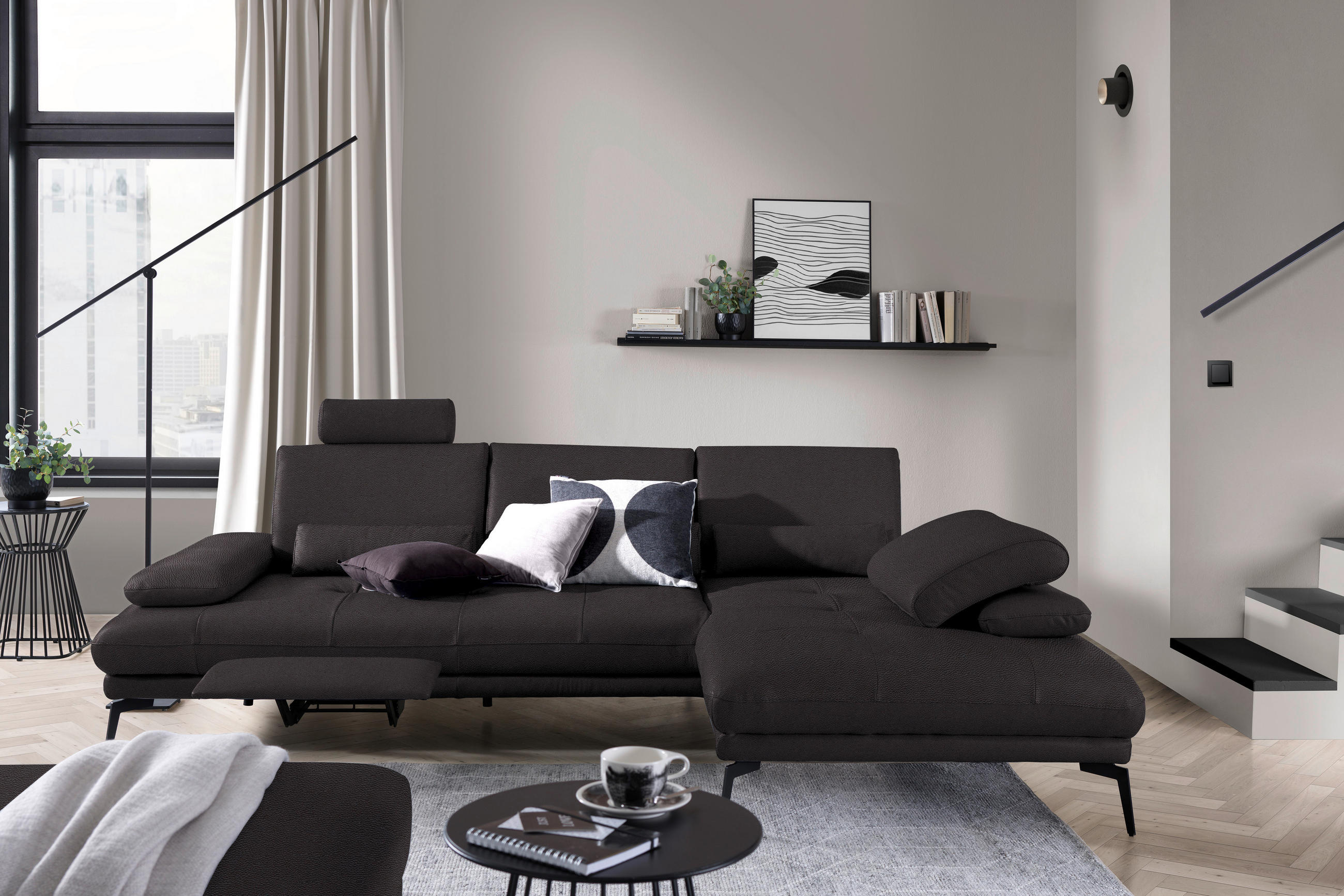 ECKSOFA Dunkelbraun Echtleder  - Dunkelbraun/Schwarz, Design, Leder/Metall (273/187cm) - Celina Home