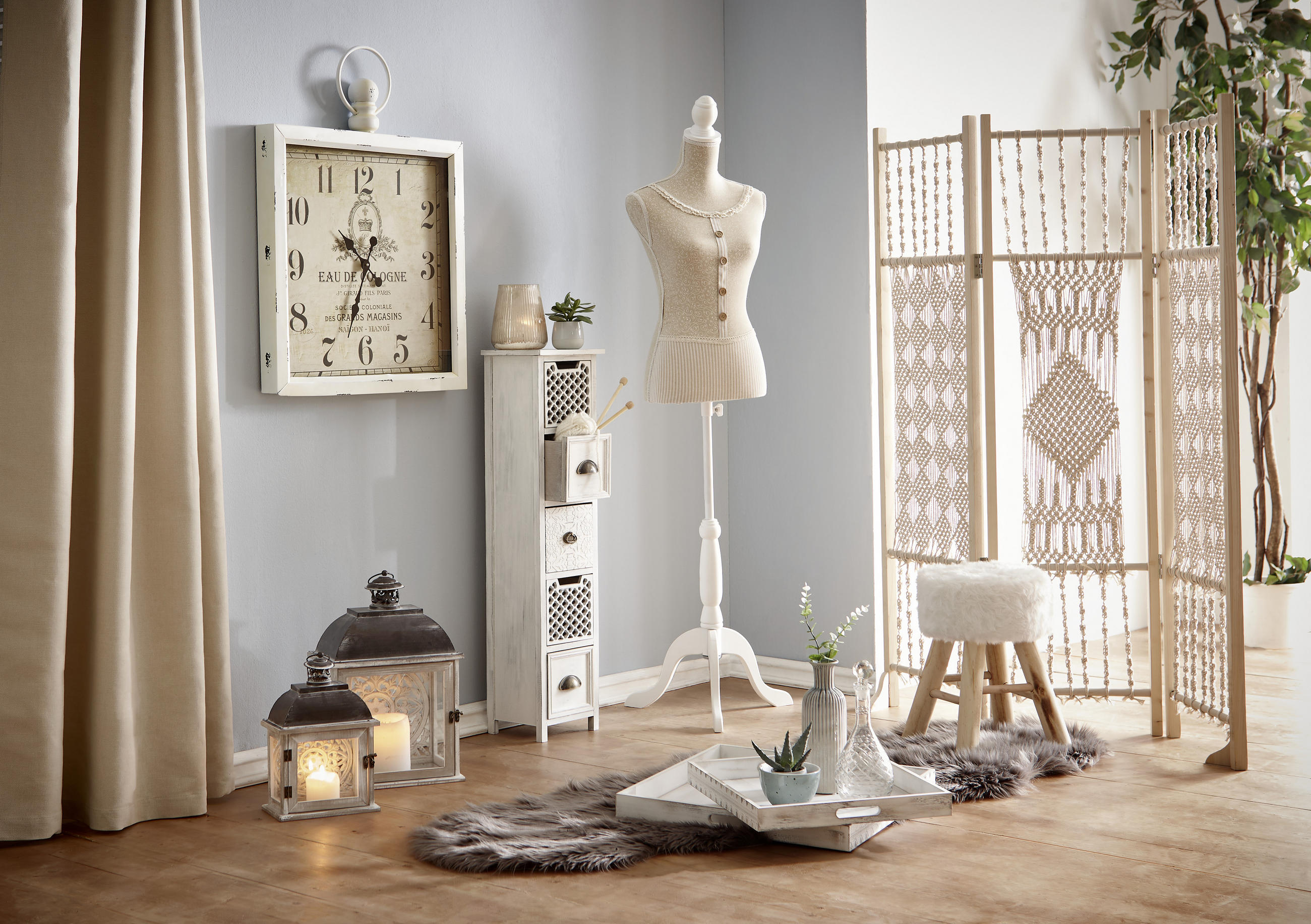 HOCKER Kiefer Creme, Naturfarben  - Creme/Naturfarben, Basics, Holz/Textil (30/42cm) - Ambia Home