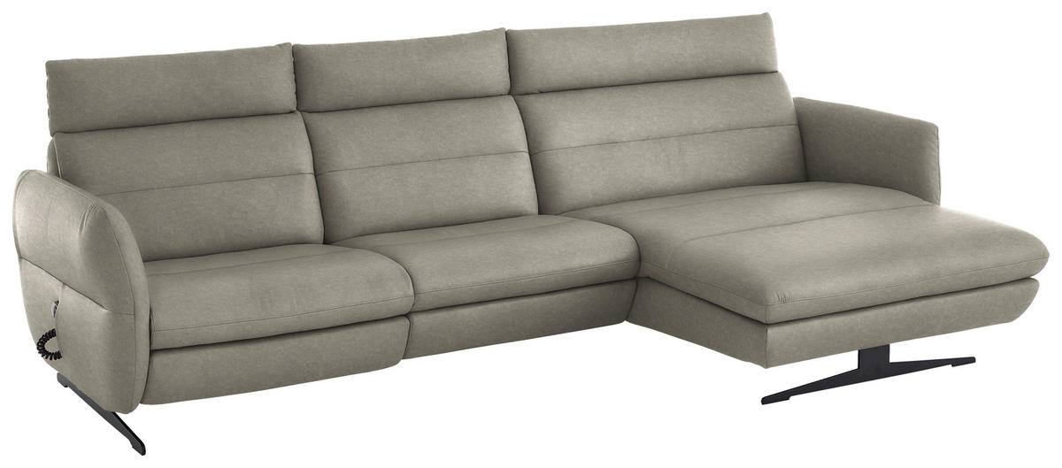 ECKSOFA in Echtleder Hellgrau  - Hellgrau/Schwarz, Design, Leder/Metall (300/157cm) - Dieter Knoll
