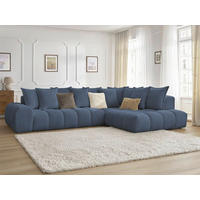 ECKSOFA Ottomane rechts  EVEREST Dunkelblau Flachgewebe  - Schwarz/Dunkelblau, MODERN, Kunststoff/Textil (352/210cm)