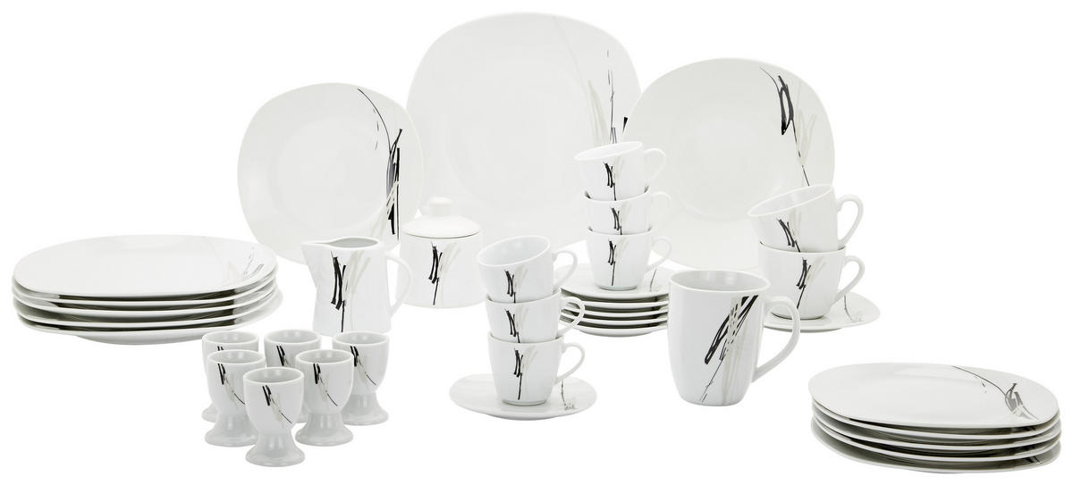 KOMBINOVANÝ SERVIS 62-dielne, porcelán keramika  - čierna/sivá, Design, keramika - Boxxx