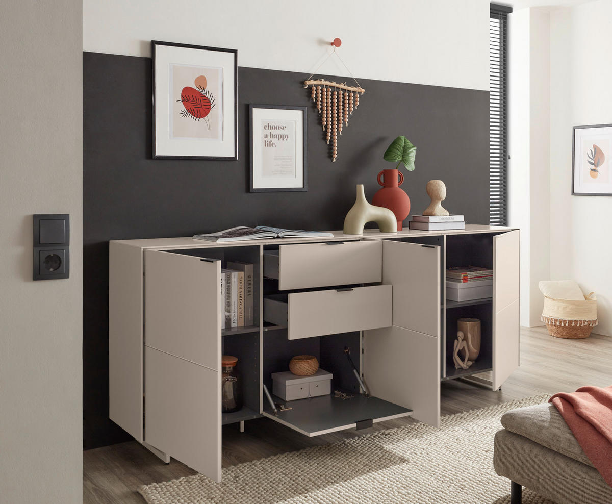 SIDEBOARD Schwarz, Kaschmir  220/89/38 cm  - Kaschmir/Schwarz, MODERN, Holzwerkstoff/Metall (220/89/38cm) - Carryhome