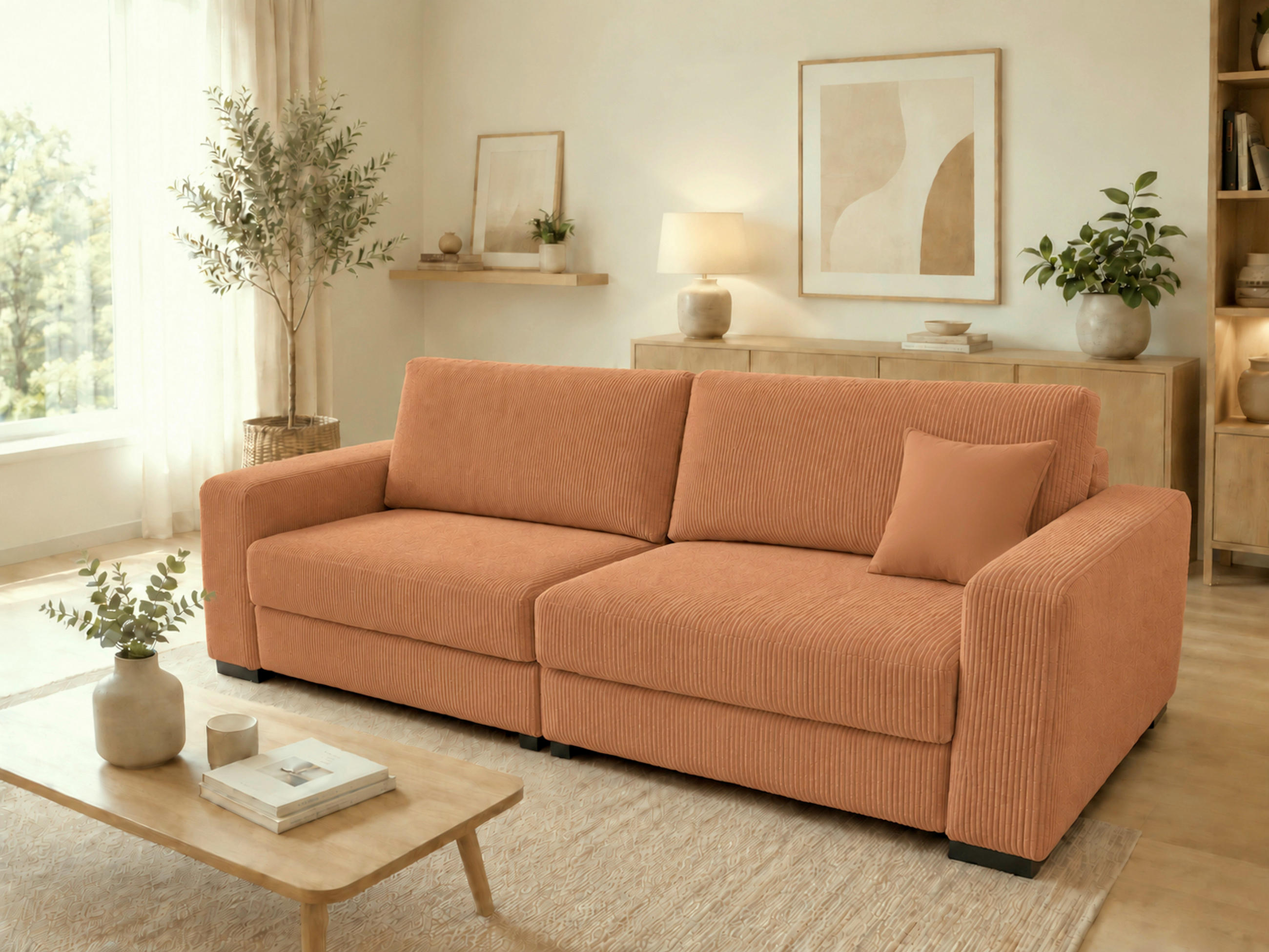 3-SITZER-SOFA Cord Terracotta  - Terracotta/Schwarz, Basics, Holz/Textil (250/90/110cm) - MID.YOU