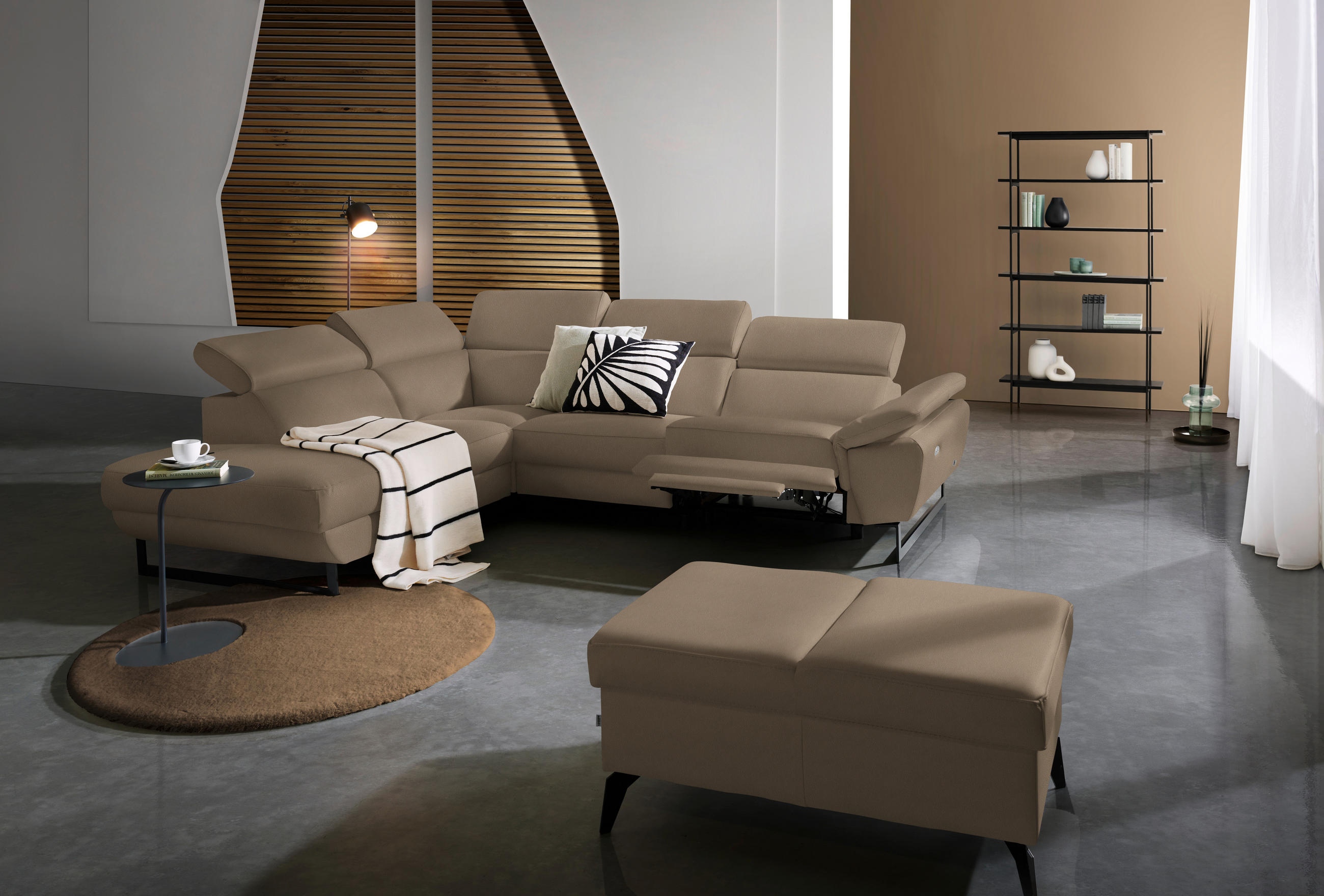ECKSOFA in Echtleder Hellbraun  - Hellbraun/Schwarz, Design, Leder/Metall (225/281cm) - Celina Home
