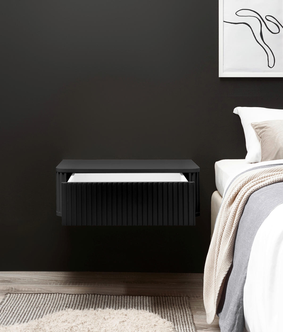 NACHTSCHRANK 63/21/38 cm  - Schwarz, KONVENTIONELL, Holzwerkstoff (63/21/38cm) - Chameo