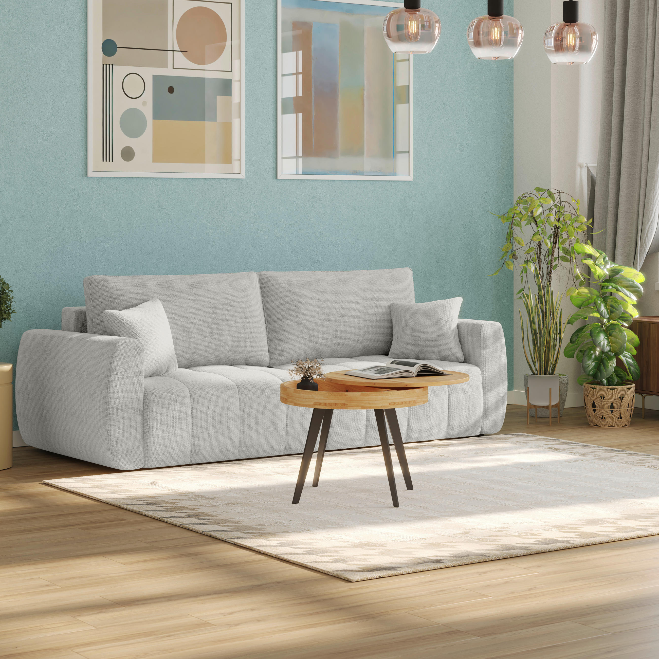 SCHLAFSOFA  mit Stoffauswahl Webstoff Hellgrau  - Hellgrau/Schwarz, MODERN, Holz/Textil (245/74-90/104cm) - MID.YOU