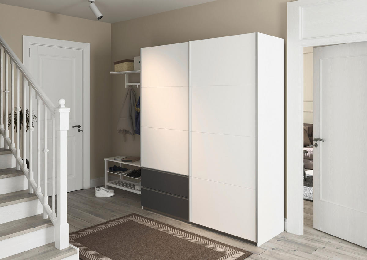 SCHWEBETÜRENSCHRANK in Grau, Weiss  - Weiss/Alufarben, Modern, Holzwerkstoff (175/210/59cm) - Rauch Möbel