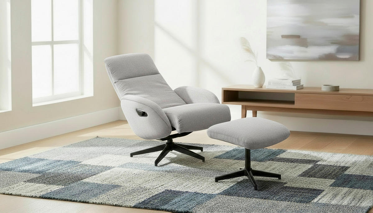 RELAXSESSELSET BASTY Webstoff Hocker    - Schwarz/Grau, Design, Textil/Metall (75/107/77cm) - Livetastic