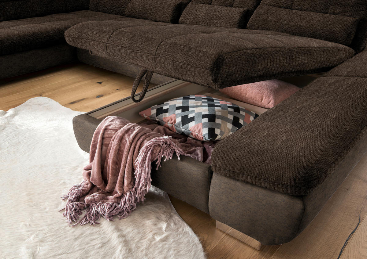 WOHNLANDSCHAFT in Mikrofaser Braun  - Chromfarben/Braun, Design, Kunststoff/Textil (211/350/204cm) - Xora