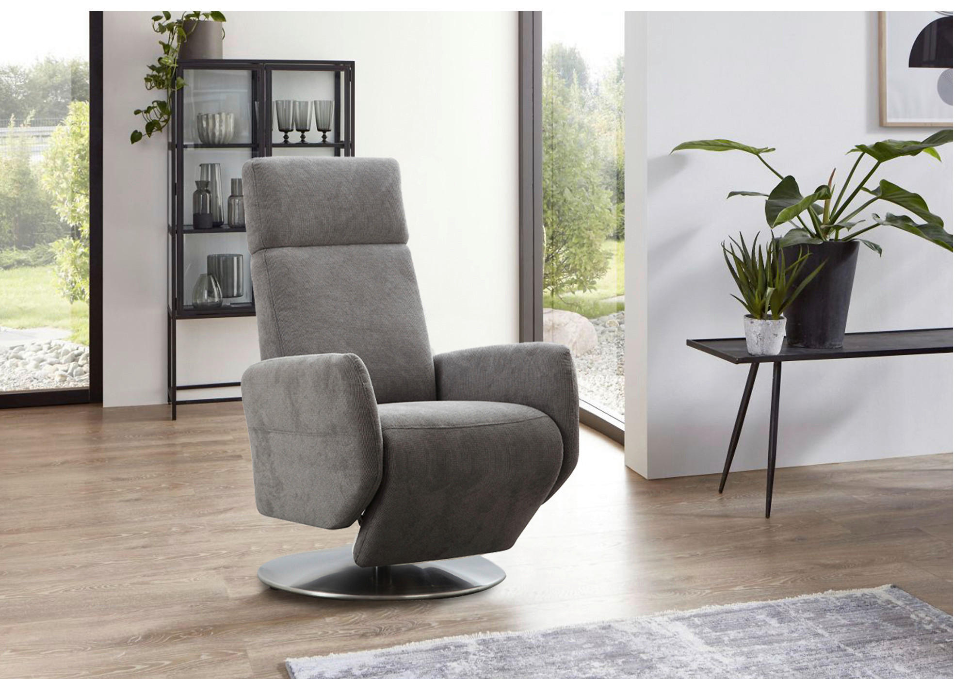 RELAXSESSEL KOBRA V Flachgewebe    - Chromfarben/Dunkelbraun, KONVENTIONELL, Textil/Metall (71/110/82cm) - Sit & More