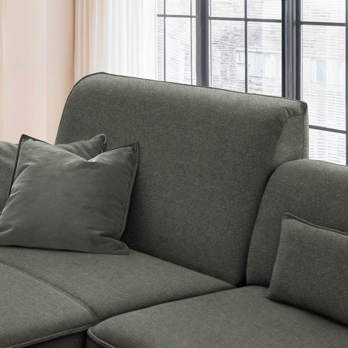 ECKSOFA in Flachgewebe Dunkelgrün  190/285 cm  - Dunkelgrün/Schwarz, Design, Textil/Metall (190/285cm) - Johann Jakob