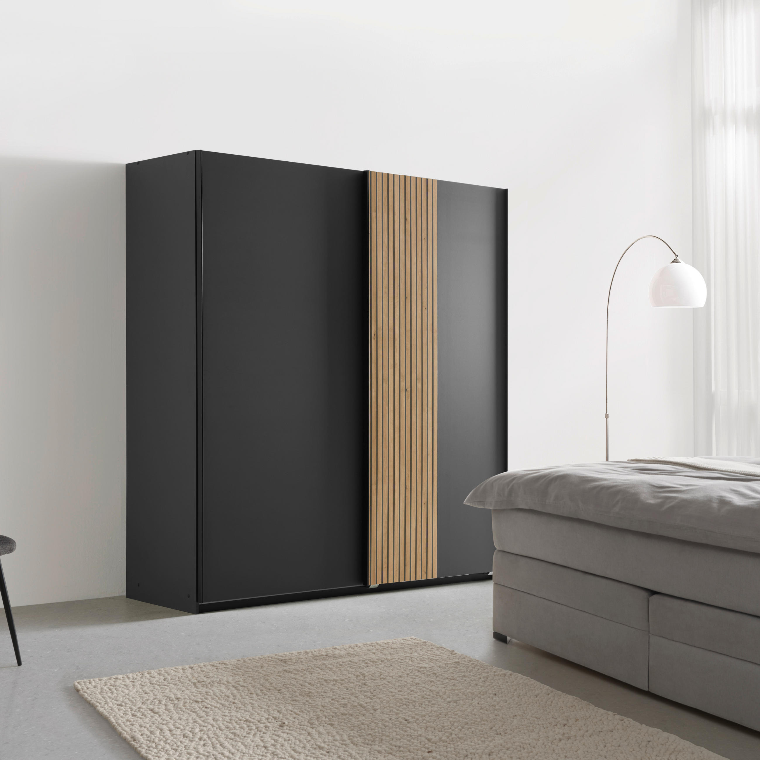 GARDEROB MED SKJUTDÖRRAR 180/198/65 cm 2-dörrar - grafitfärgad/svart, Klassisk, metall/trämaterial (180/198/65cm) - Carryhome