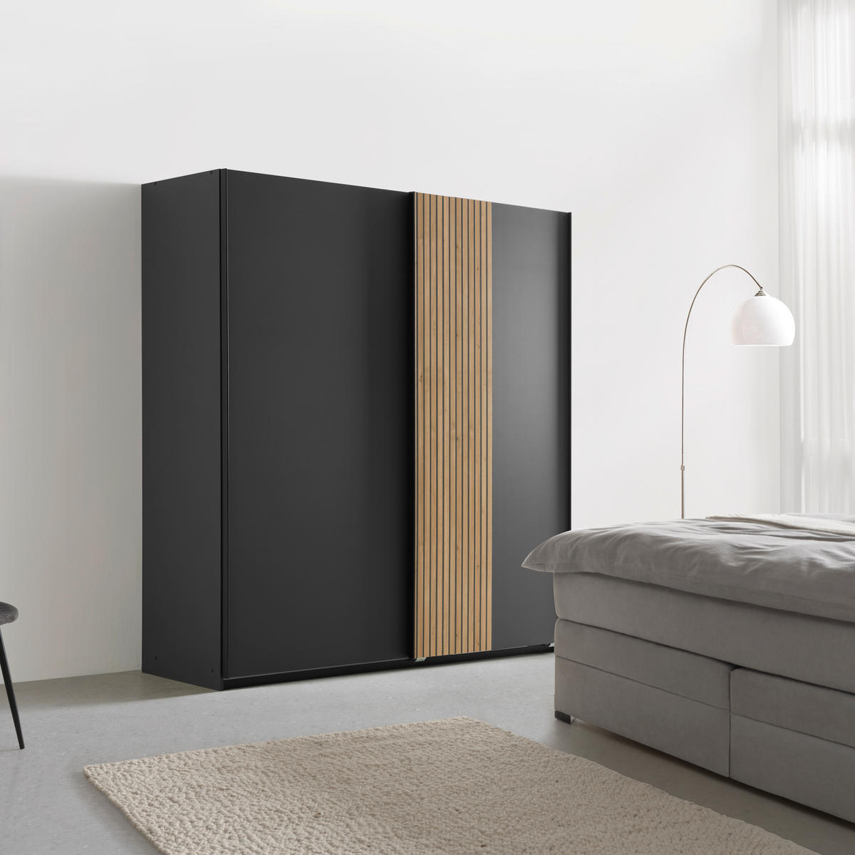 GARDEROB MED SKJUTDÖRRAR 180/198/65 cm 2-dörrar - grafitfärgad/svart, Klassisk, metall/trämaterial (180/198/65cm) - Carryhome