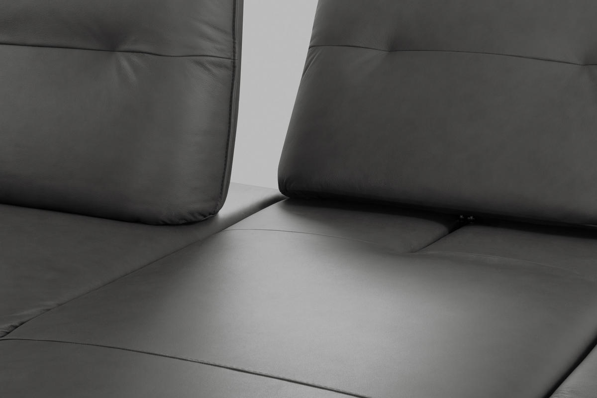 ECKSOFA 235/160 cm  in Echtleder Dunkelgrau Rücken echt, Armteilverstellung, Kopfteilverstellung, Sitztiefenverstellung  235/160 cm  - Dunkelgrau/Schwarz, Design, Leder/Metall (235/160cm) - Celina Home