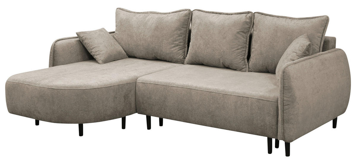 ECKSOFA MURANO Taupe Chenille Zierkissen, Rückenkissen, Bettkasten  - Taupe/Schwarz, Design, Holz/Textil (167/242cm) - MID.YOU