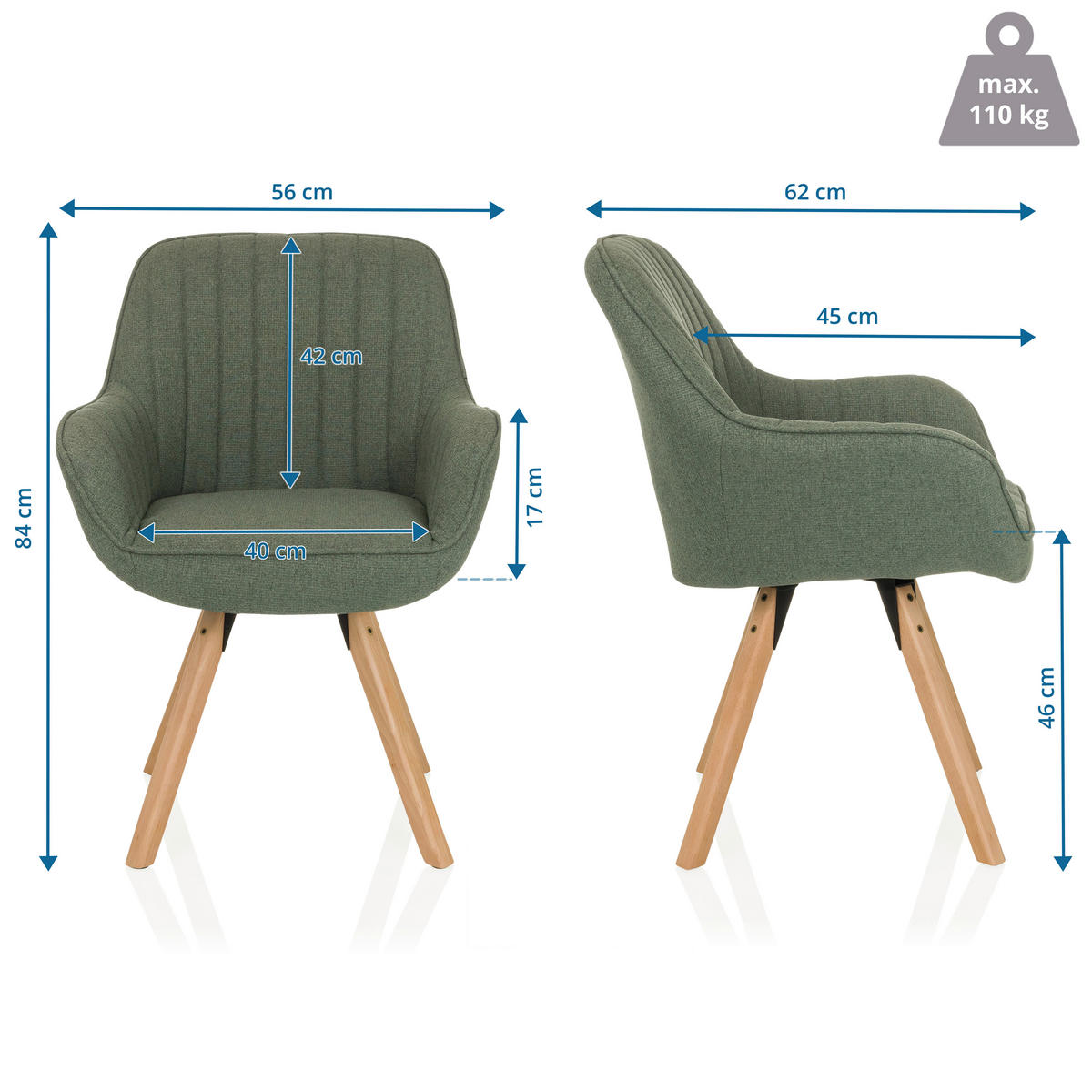 ARMLEHNSTUHL     Mintgrau  - Mintgrau/Buchefarben, MODERN, Holz/Textil (56/84/62cm) - MID.YOU