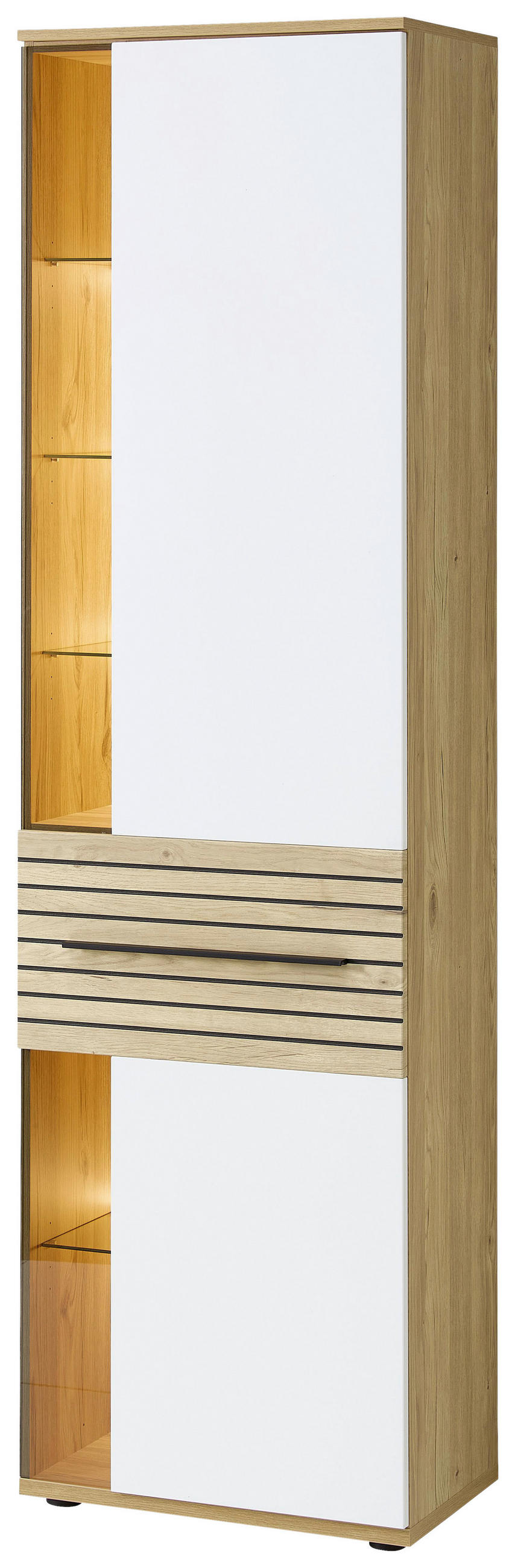 VITRINE  in Weiß, Eichefarben - Eichefarben/Schwarz, KONVENTIONELL, Glas/Holzwerkstoff (60/215/40cm) - Venda