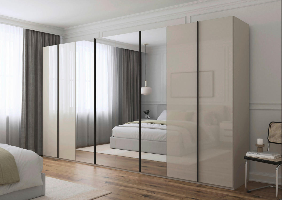 DREHTÜRENSCHRANK 400/235/61 cm,  in Champagner, 8-türig  - Champagner/Graphitfarben, Basics, Glas/Holzwerkstoff (400/235/61cm) - Novel