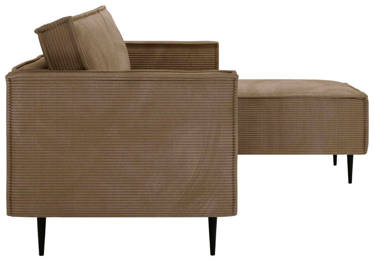 ECKSOFA in Cord Hellbraun  - Hellbraun/Schwarz, Design, Textil/Metall (223/151cm) - Livetastic